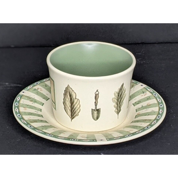 Pfaltzgraff Naturewood Cup and Saucer SET OF 2 Garden Herb Birdhouse 8 oz ea - Picture 8 of 10